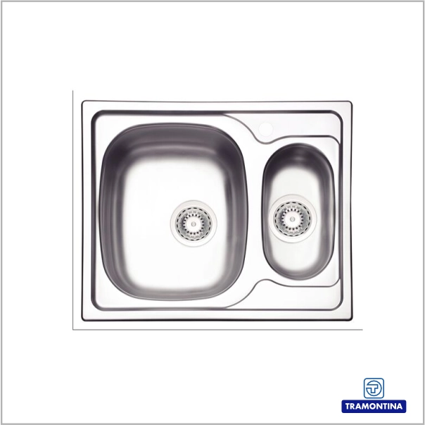 93822602 - Cuba de Sobrepor Tramontina Vega 1.5C 34 R Cuba Auxiliar em Aço Inox com Acabamento Pré-polido 62 x 50 cm com Válvula