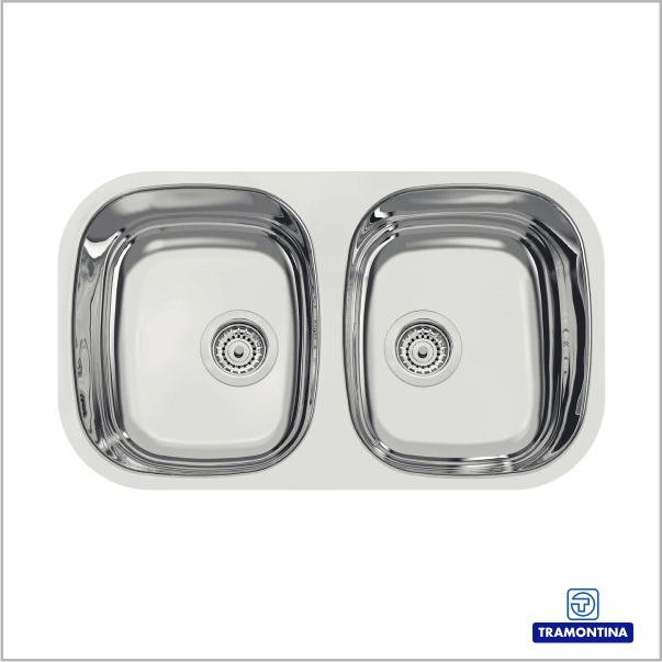 94030203 - Cuba de embutir Tramontina Isis 2C 34 BL em Aço Inox Alto Brilho 77x45 cm