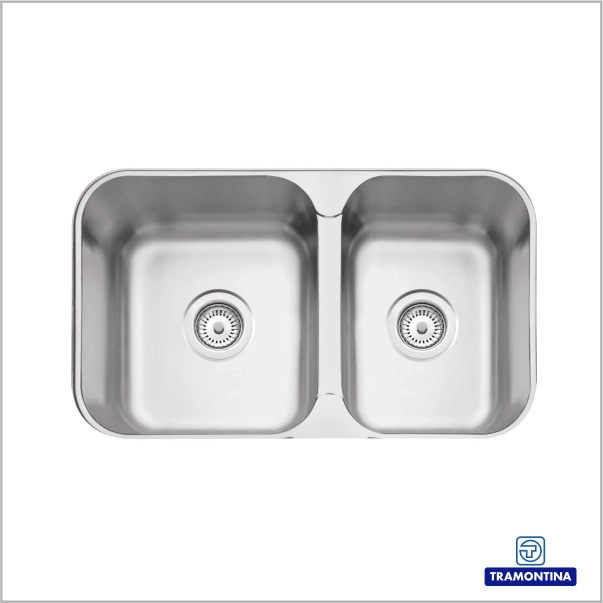 94062102 - Cuba de embutir sobrepor Tramontina Isis 2C 34-28 BS em Aço Inox escovado 69x40 com 2 Cubas