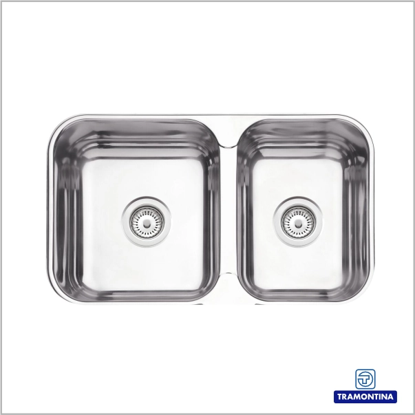 94062402 Cuba de embutir sobrepor Tramontina Isis 2C 34-28 BS em Aço Inox Polido 69x40 com 2 Cubas